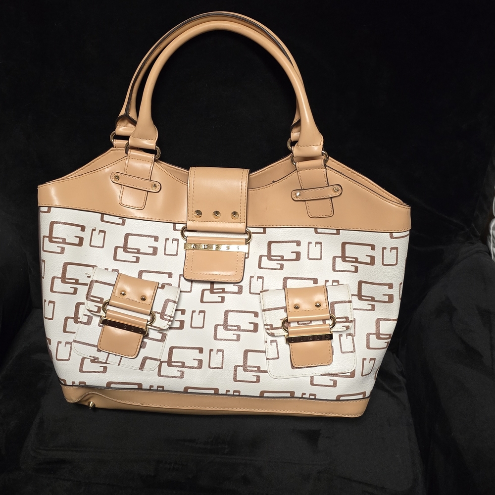 Guess Tan and White Logo Tote - Picture 2 of 9